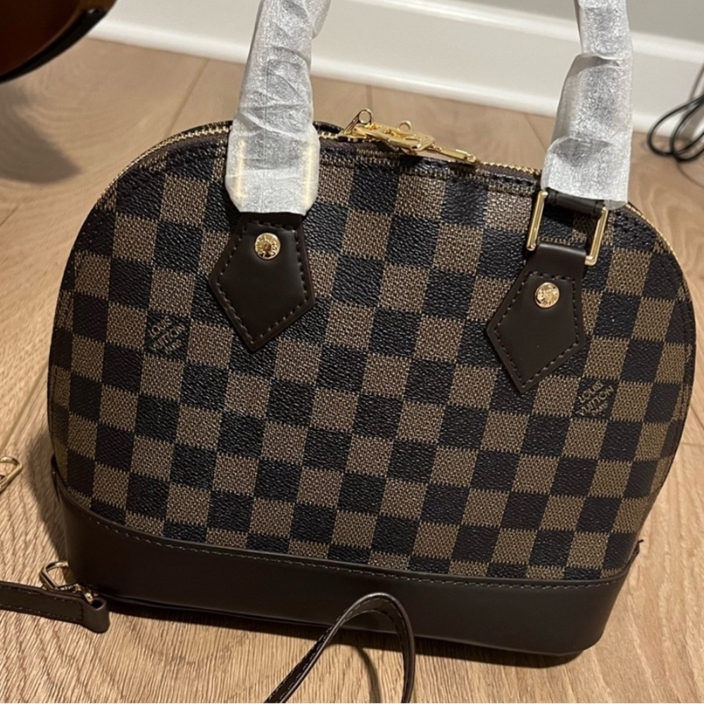 Checkered Brown Satchel Bag